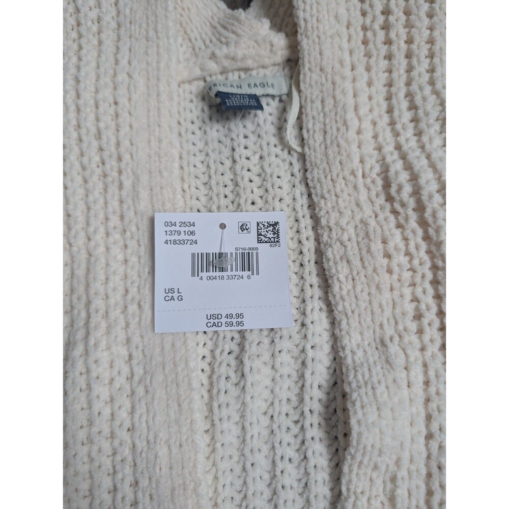 NWT NEW American Eagle AE Open Front Cardigan Cream Tan Women's Large Pockets - Picture 4 of 9